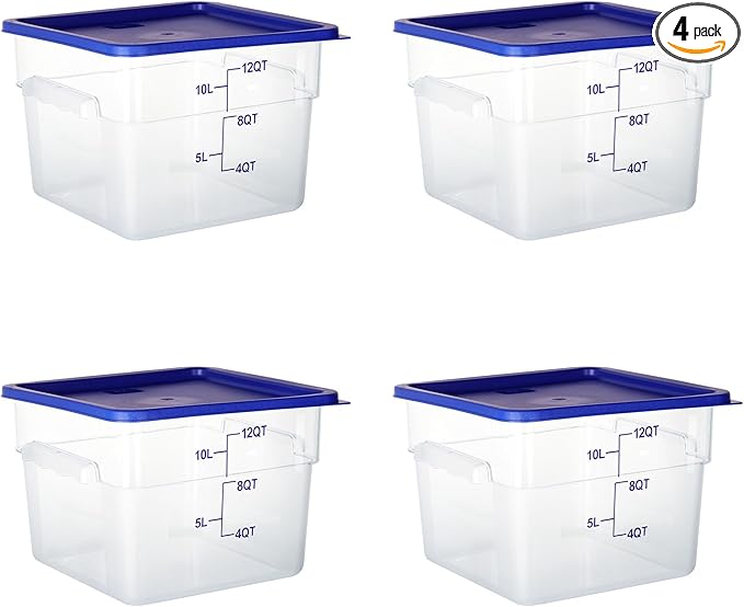 4 Pack Clear Food Storage Containers with Lids and Handles Polycarbonate Square Commercial Food Containers, NSF (12Qt)