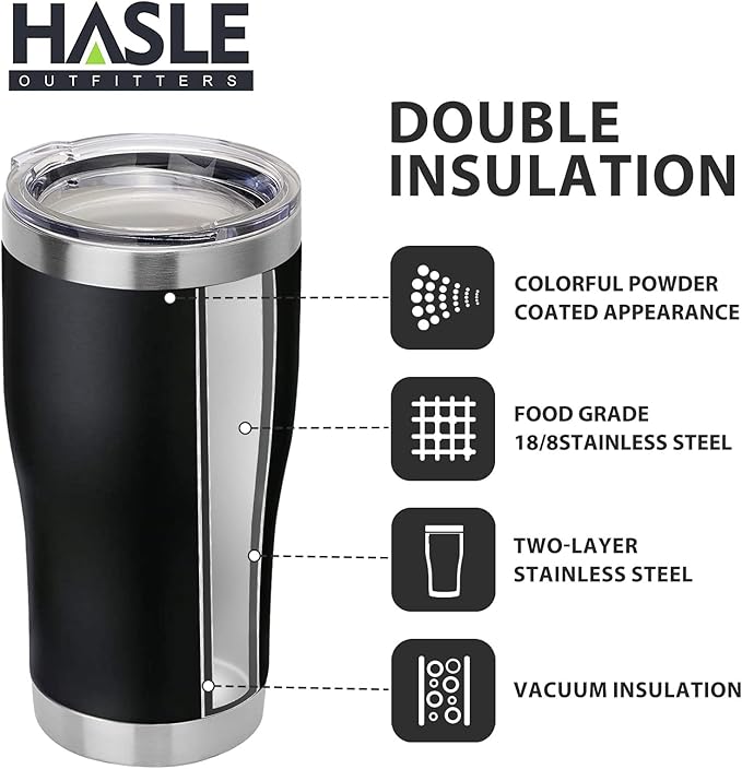 HASLE OUTFITTERS 20 oz Tumbler Bulk, Stainless Steel Tumblers with Lid, Vacuum Insulated Tumbler, Double Wall Tumbler Cup, coffee mugs, Black, 1 Pack