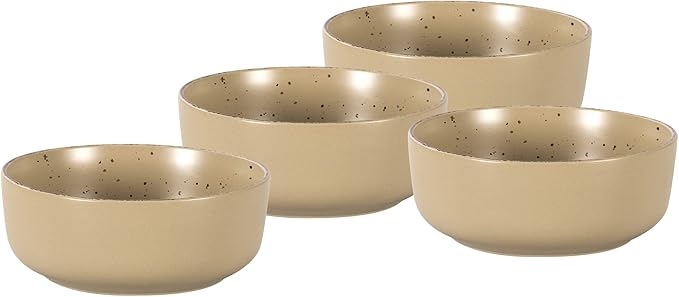 HomeVss, Nordic Shape Rising Rim Stoneware 20pc Dinnerware Set, Matte Beige with Speckle Finished Effect