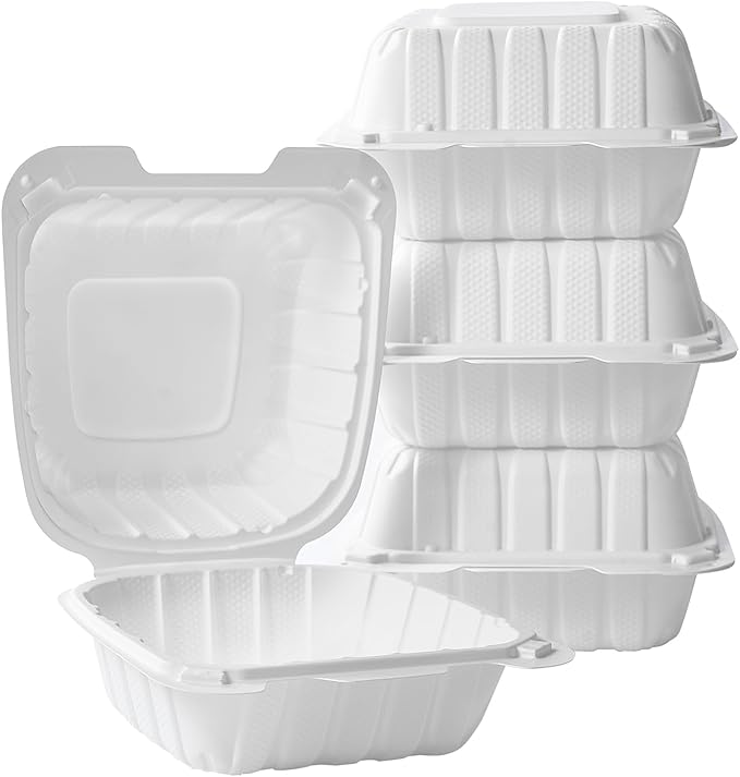 CIAO! 6"x6"x3" MFPP White Hinged Container With Lid 1 Compartment (Case of 300)