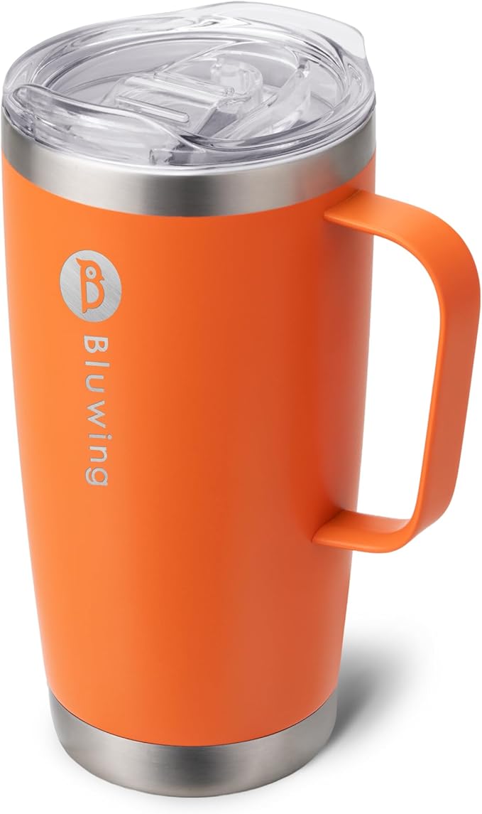 20 oz Insulated Tumbler with Handle Stainless Steel Travel Coffee Mug with Lid and Straw, Double Wall Tumbler Cups for Women and Men, BPA Free (Orange)