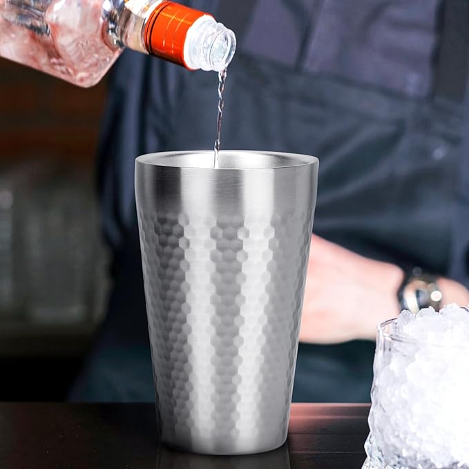 Beasea Stainless Steel Cups 15 oz, 4 Pack Large Stackable Stainless Steel Tumbler Bulk Double Wall Insulated Metal Pint Glasses Tin Cups for Drinking Home Restaurant Office Party Camping