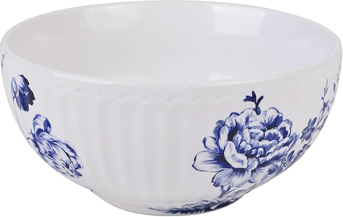 222 Fifth 12-Piece Porcelain Dinnerware Set for 4, White & Blue Plates and Bowls Set, Glossy Ceramic Dish Set with Embossed Toile Pattern, Elegant Kitchen Dishes, Microwave & Dishwasher Safe, Cassian