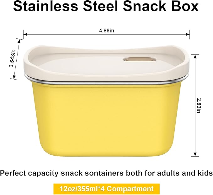 4 Pack Stainless Steel Snack Containers with Lids Reusable,for Kids Toddler Adults,12 oz Small Snack Box Containers for Overnight Oats Fruits Cookie Ice Cream,Air Tight