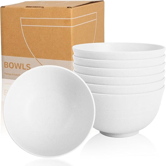 Wrova Wheat Straw Camping Bowls Sets of 6,Unbreakable 26oz Lightweight Bowls Sets for Outdoors Activity,Breakfast Bowls for Cereal and Salad.White Series