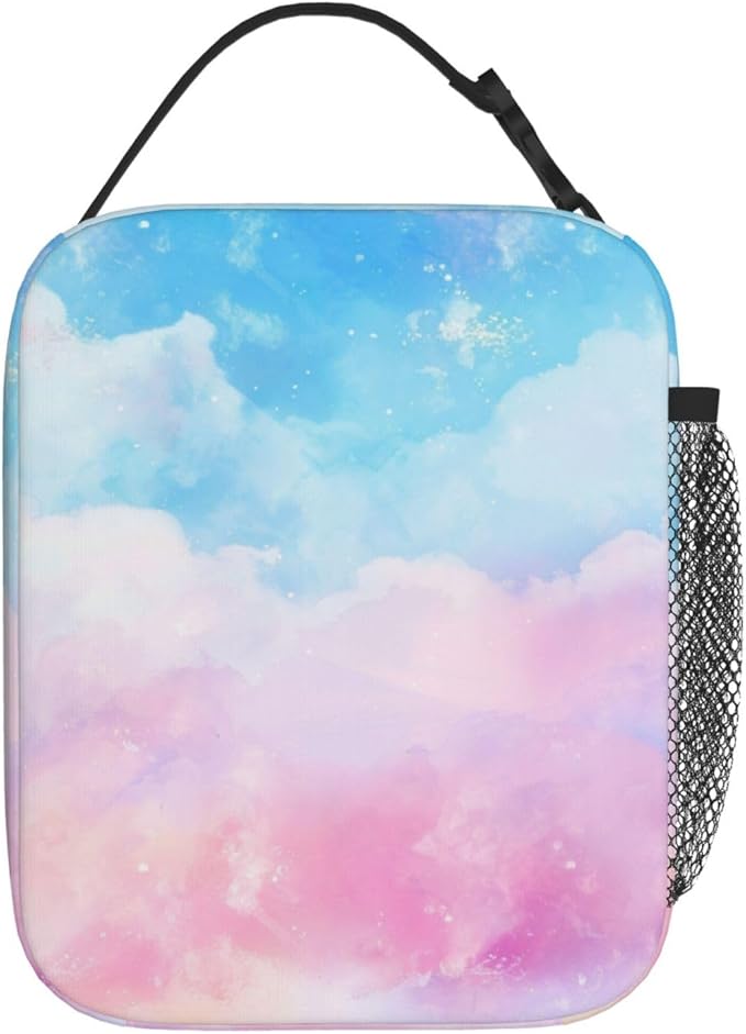 SUPLUCHOM Lunch Bag Pastel Blue Pink Color Insulated Box Reusable with Side Pocket for Girl Boy Women Men Work School Picnic Hiking Daytrip Over 3 Years Old