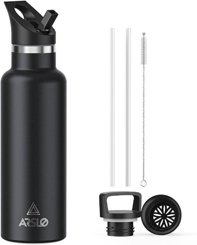 Stainless Steel Double Wall Water Bottles, Vacuum Insulated Bottle With Straw Lid, Insulated Water Bottle Keeps Water Cold for 24 Hours, Hot for 12 Hours, Hiking, Sports
