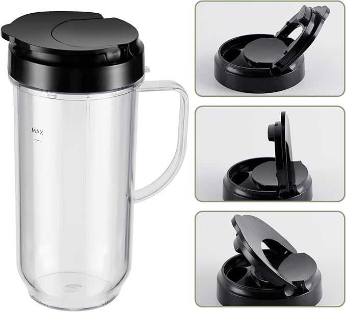 4-piece Tall 22oz Mug Cups with Flip-Top To-Go Lids Replacement Parts Compatible with 250W Magic Bullet Blender Cups MB1001