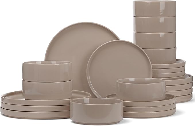 Famiware Nebula Plates and Bowls Set, 24 Pieces Dinnerware Sets, Dishes Set for 8, Cinnamon Brown