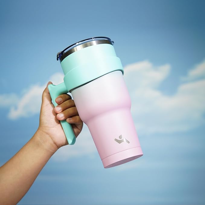 40 oz Tumbler with Handle and 2 Straw 2 Lid, Insulated Water Bottle Stainless Steel Vacuum Cup Reusable Travel Mug,Gum