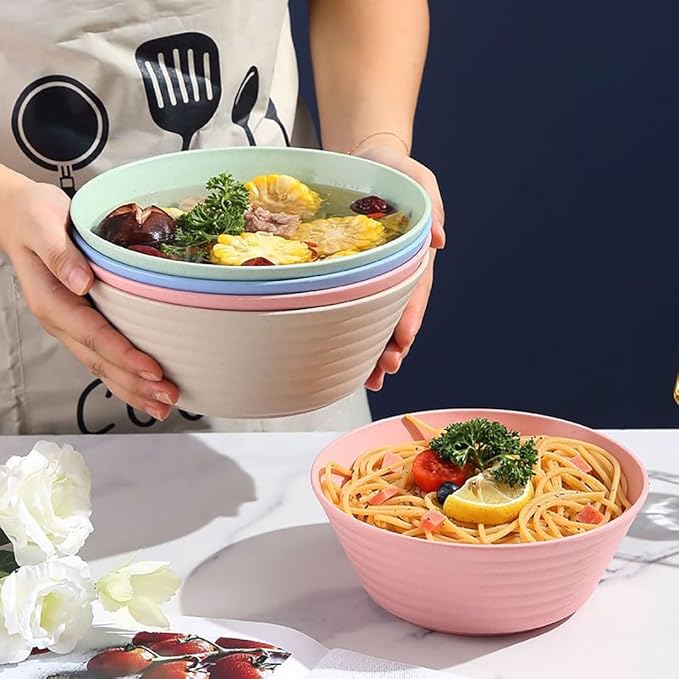 Cereal Bowls -50OZ Wheat Straw Fiber Lightweight Bowl Sets 4 - Dishwasher & Microwave Safe - for,Rice,Soup Bowls (4pcs-Multicolor)