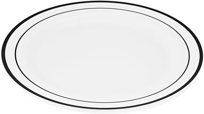 120-Piece Premium Salad Plates Set - Disposable White Plastic With Black Rim for Party and Wedding