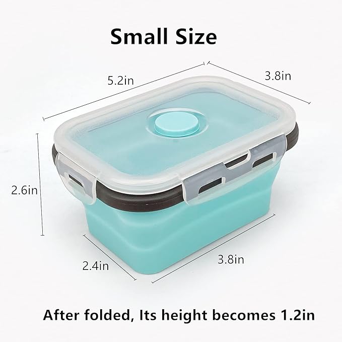 CCyanzi 3piece Collapsible Food Storage Containers with Lids, Silicone Lunch Container, Microwave & Freezer Safe, Space Saving for Kitchen Cabinet and Camping Backpack,(blue gray)