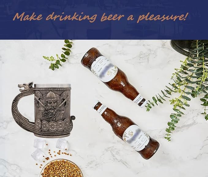 Medieval Viking Mug Beer Stein Tankard,Stainless Steel Drinking Tankard Mug Coffee Cup,Norse Mythology Poetic Gothic Decor Party Decoration Drinkware Gift for Men18OZ(Drakkar Warrior)