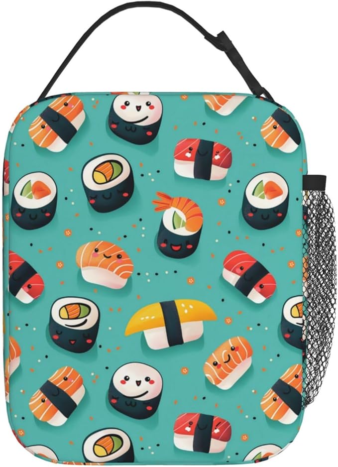 Reusable Cute Sushi Lunch Box for Kids Girls Boys Women Adult, Insulated Kawaii Japanese Food Lunch Bag,Polyester Cooler Handbags Case for School Picnic Work Travel Beach or Hiking