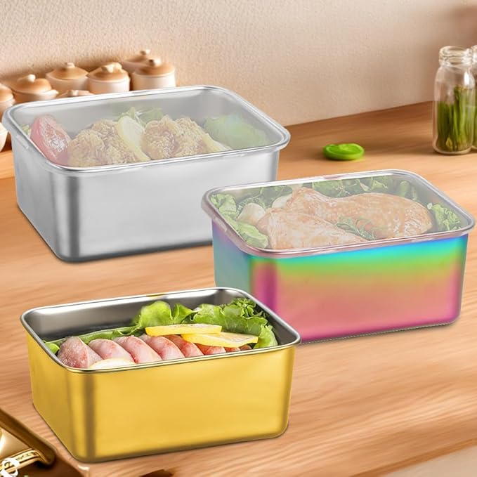 Stainless Steel Food Storage Containers Bento Box, Set of 4, Leak Resistant, Ideal for Lunch Meal Prep & Leftovers-Rainbow