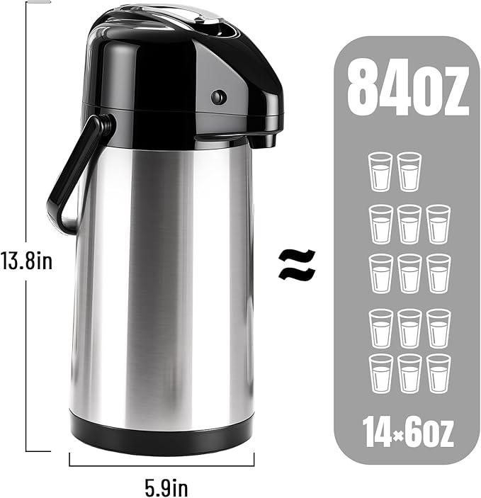 Upgraded Airpot Coffee Carafe with Double Pump - 84oz/2.5L Coffee Carafe for Keeping Hot, Beverage Dispenser for Hot/Cold Beverage, Stainless Steel Termos Para Cafe for Parties
