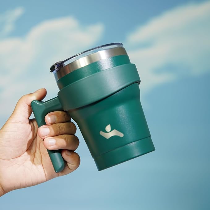 10 oz Tumbler with Handle and 2 Straw 2 Lid, Insulated Water Bottle Stainless Steel Vacuum Cup Reusable Travel Mug,Army Green