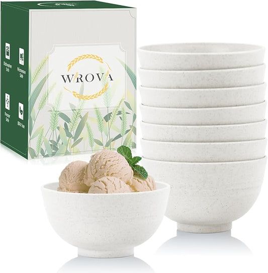 Wrova Wheat Straw Snack Bowls 10oz Set of 8 - Unbreakable Dessert Bowl for Kids - Small White Bowls for Ice Cream,Snack and Fruits - Microwave & Dishwasher Safe Mini Appetizer Bowl Sets - White