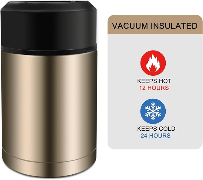 35oz Soup Thermos, Stainless Steel Thermos for Hot Food, Wide Mouth Food Thermos Jar, Insulated Lunch Container Leak Proof Vacuum Thermal Flask(gold)