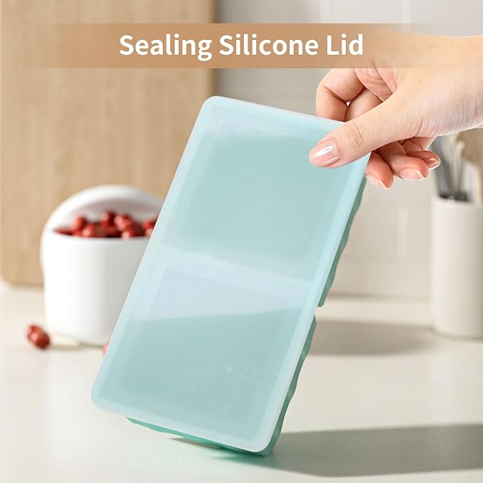 Silicone Freezer Tray for Soup Ice Cubes: 2-Cup Freezing Tray with Lid for Meal Prep - 2Pack Silicon Soup Portion Freeze Trays Make Stock Souped Ice Cube