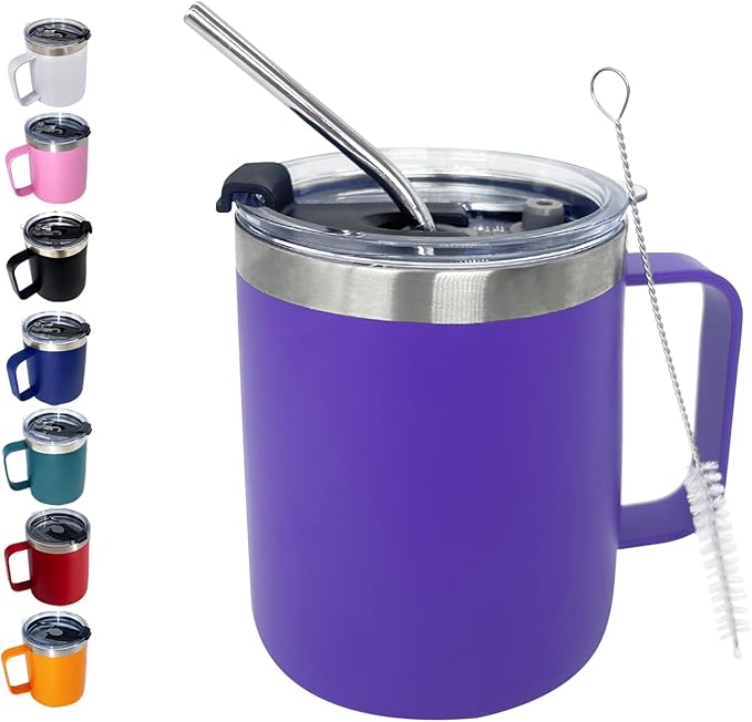 1pack 12oz Coffee Mug With Handle Bulk, Stainless Steel Insulated Travel Tumblers With,Double Wall Vacuum Camping Cup for Hot & Cold Drinks Tea (purple)