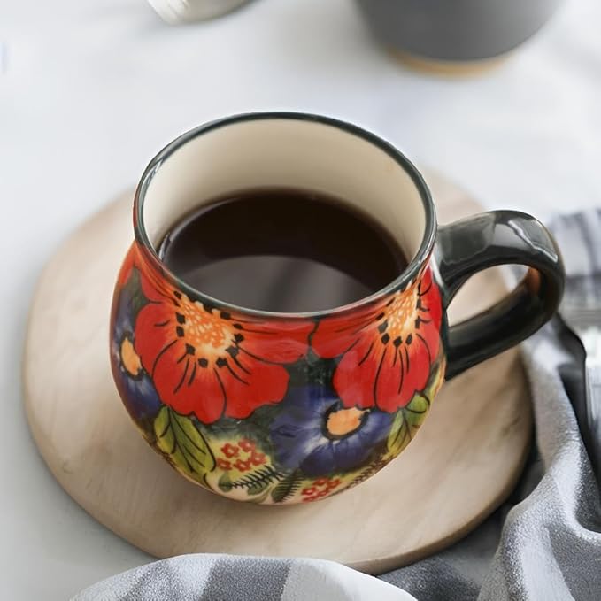ALMA 2025 Updated Ceramic Coffee Mug 12oz/380ml,Flower Mug,Unique Tea Cup For Women,Microwave Oven Safe(Jungle Floral,Medium)