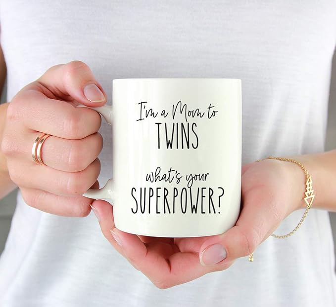 Andaz Press Mother's Day 11oz. Ceramic Coffee Tea Mug Gift For Mom, I'm A Mum To Twins, What's Your Superpower?, 1-Pack, Birthday Christmas Ideas Twin Mom Mug Cup
