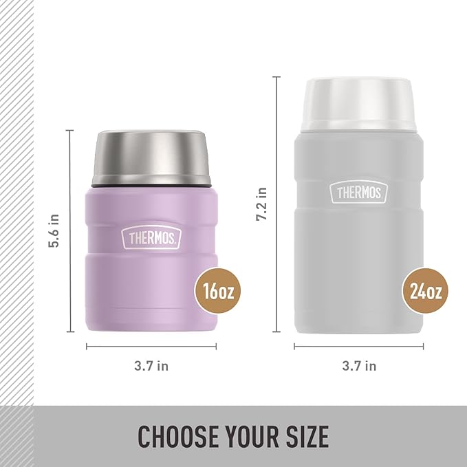 THERMOS Stainless King Vacuum-Insulated Food Jar with Spoon, 16 Ounce, Matte Lavender