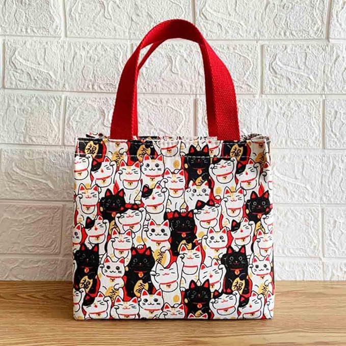 Cartoon canvas women's Japanese insulated handbag lunch box bag lunch bag bento bag (Style B)