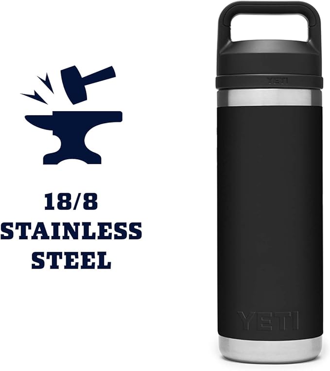 YETI Rambler 18 oz Bottle, Vacuum Insulated, Stainless Steel with Chug Cap, Black