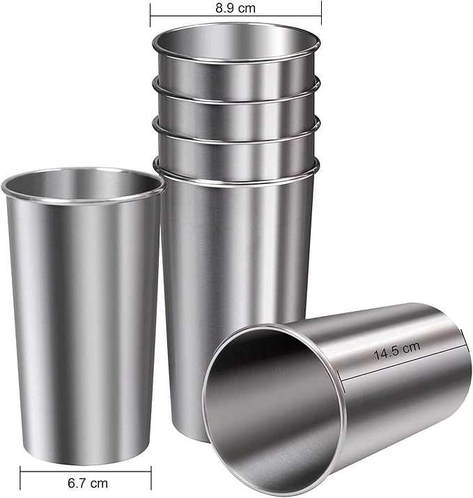 Ruisita 6 Pack 20 oz Stainless Steel Cups Metal Shatterproof Stackable Pint Drinking Cups for Adults or Kids (20 oz/600 ml)