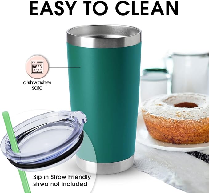 HASLE OUTFITTERS 20oz Tumblers Stainless Steel Mugs with Lid Double Wall Vacuum Insulated Coffee Cups for Cold & Hot Drinks (20oz-Dark Green, 1 Pack)