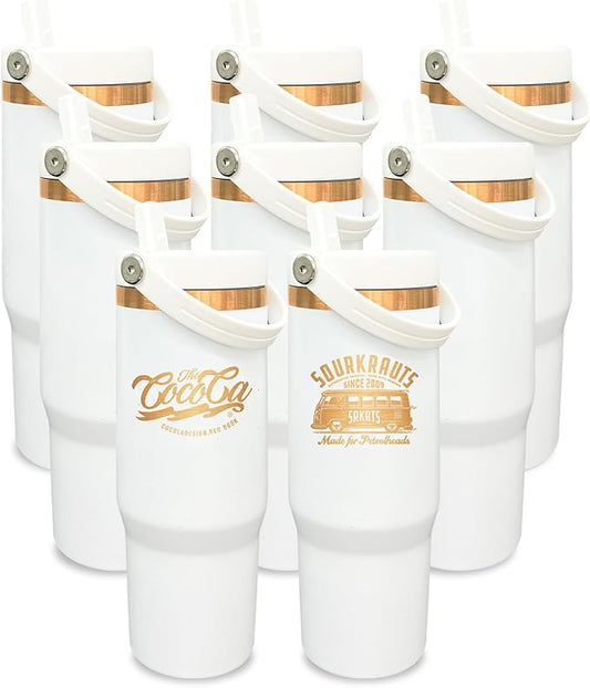 30 oz Tumbler Bulk with Handle and Straw, Vacuum Insulated Tumblers with Flip Straw and Top Handle, Leakproof Powder Coated Tumbler, Stainless Steel Travel Mug for Coffee Water (White, 8 Pack)