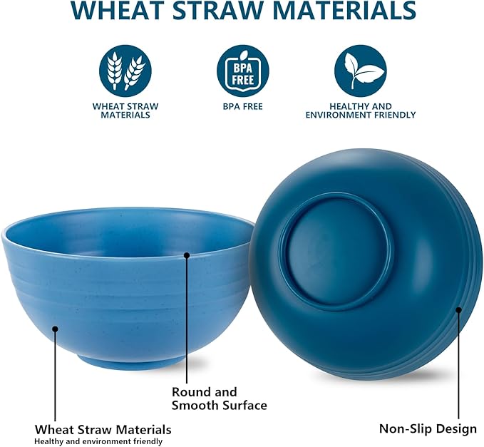 Rubtlamp 16pcs Wheat Straw Dinnerware Set, Unbreakable Plates And Bowls Sets of 4, Plastic Plates Set Reusable (Cold Four Colors) for Camping