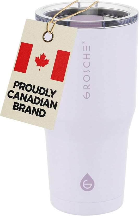 GROSCHE Yukon 20 oz Insulated Coffee Mug with Lid - Durable Travel Mug, Stainless Steel Tumblers, Vacuum Insulated Coffee Tumbler for Hot or Cold Beverages - LAVENDER