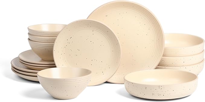 Stone Lain Lauren Modern Stoneware 16-piece Round Dinnerware Set, Plates and Bowls Set, Dish set for 4, Beige