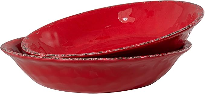 13.75" x2.75'' Extra Large Melamine Serving Bowls, Set of 2, Christmas Bowls Set for Salad, Pasta, Fruit, Unbreakable Farmhouse Deep Bowl. Durable and Dishwasher Safe, True Red