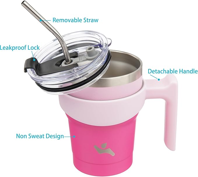 10 oz Tumbler with Handle and 2 Straw 2 Lid, Insulated Water Bottle Stainless Steel Vacuum Cup Reusable Travel Mug, Cherry