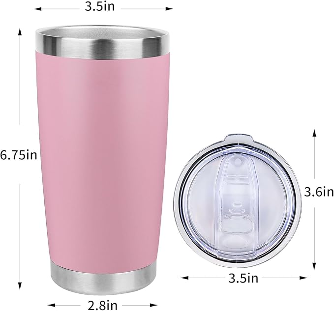 20oz Stainless Steel Tumbler Bulk with Lid, Travel Mug - Double Wall Vacuum Powder Coated Cup - Light Pink, 6 Pack