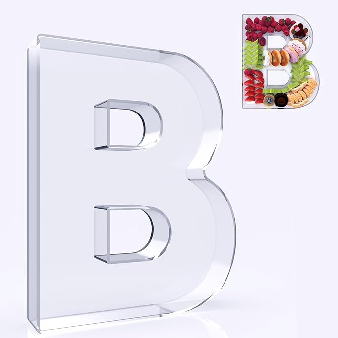 11" Acrylic Letter Charcuterie Box, Reusable Fillable Alphabet Number Shaped Form Tray for Birthday Anniversaries, Party Decorative Serving Plates Display Candy Cake (B)