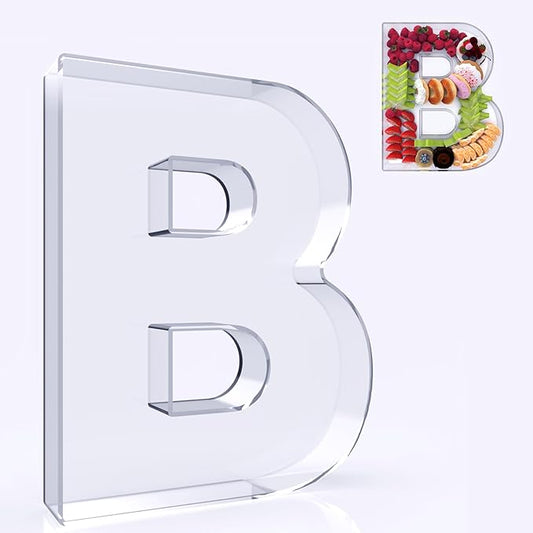11" Acrylic Letter Charcuterie Box, Reusable Fillable Alphabet Number Shaped Form Tray for Birthday Anniversaries, Party Decorative Serving Plates Display Candy Cake (B)