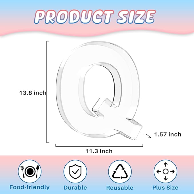 11" Acrylic Letter Charcuterie Box, Reusable Fillable Alphabet Number Shaped Form Tray for Birthday Anniversaries, Party Decorative Serving Plates Display Candy Cake (Q)