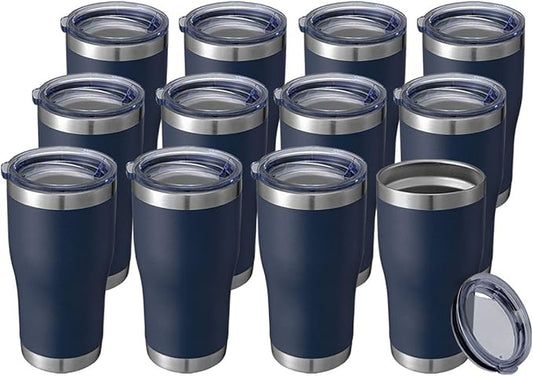 HASLE OUTFITTERS 20 oz Tumbler Bulk, Stainless Steel Tumblers with Lid, Vacuum Insulated Tumbler, Double Wall Powder Coated Cup, coffee mugs, Navy Blue, 12 Pack