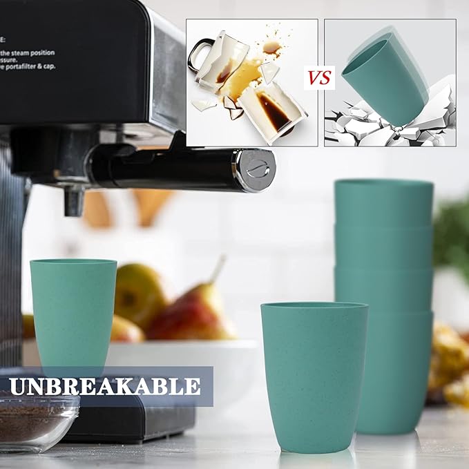 Wheat Straw Cups - 8 PCS Reusable Unbreakable Drinking Glasses, 20 OZ, Dishwasher & Microwave Safe, Green