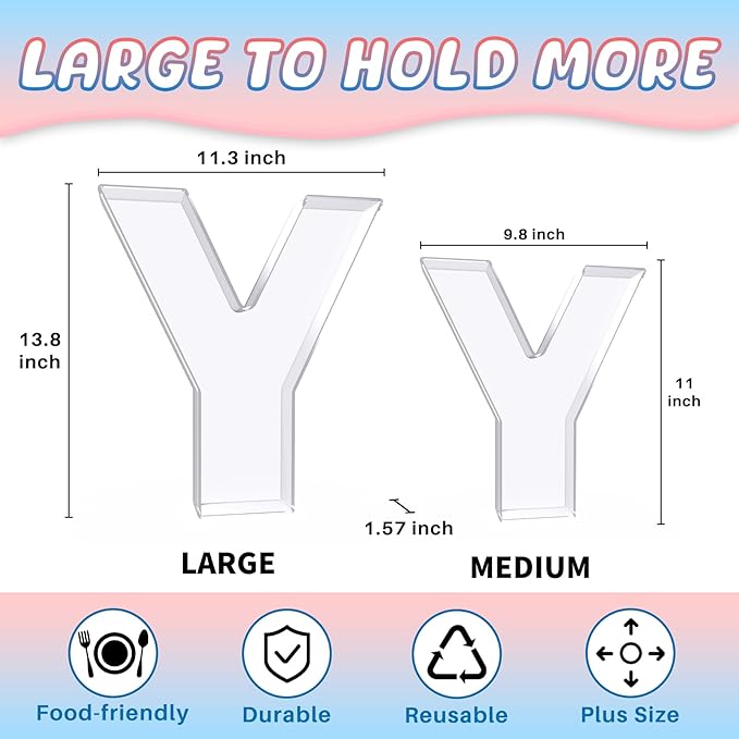 13.8" Extra Large Acrylic Letter Charcuterie Board Box, Reusable Fillable Letter Cake Candy Dish Display Serving Tray for Birthday Anniversary Party Decoration (Y)