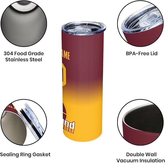 Custom Tumblers Stainless Steel Cup Personalized Basketball Insulation Travel Mug Add Your Name Number 20 oz Fans Gift for Men Women