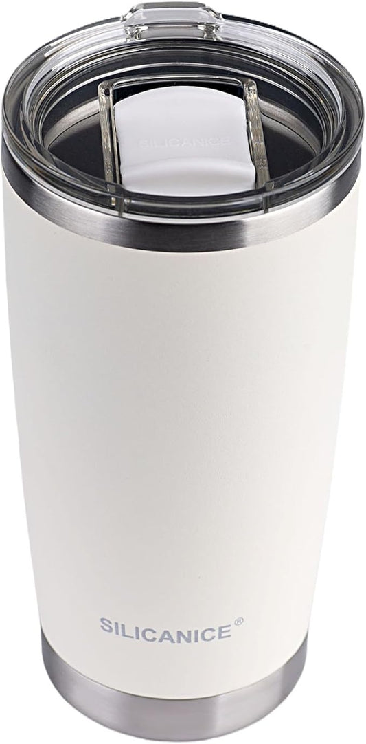 White 20 oz Stainless Steel Double Wall Vacuum Insulated Tumbler with Slidable Lid,Dishwasher Safe & Spill Proof Travel Coffee Cup & Mug For Women,Durable Coating Scratch Resistant Outdoor,Hot Cold