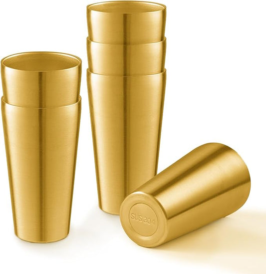 6 Pack 18.6 oz Stainless Steel Insulated Cup, Double Wall Vacuum Metal Cup, Reusable Camping Cups Unbreakable Indoor Outdoor for Party, Home, Office, BBQ, Gold