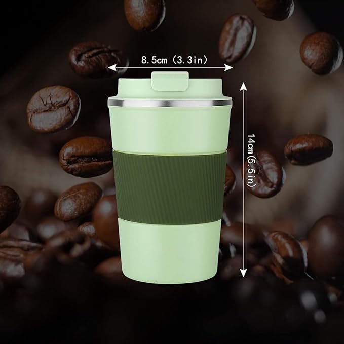 KETIEE 12oz Travel Mug, Insulated Coffee Cup with Leakproof Lid, Travel Coffee Mug Vacuum Stainless Steel Double Walled Reusable Tumbler for Hot and Cold Drinks (Green)